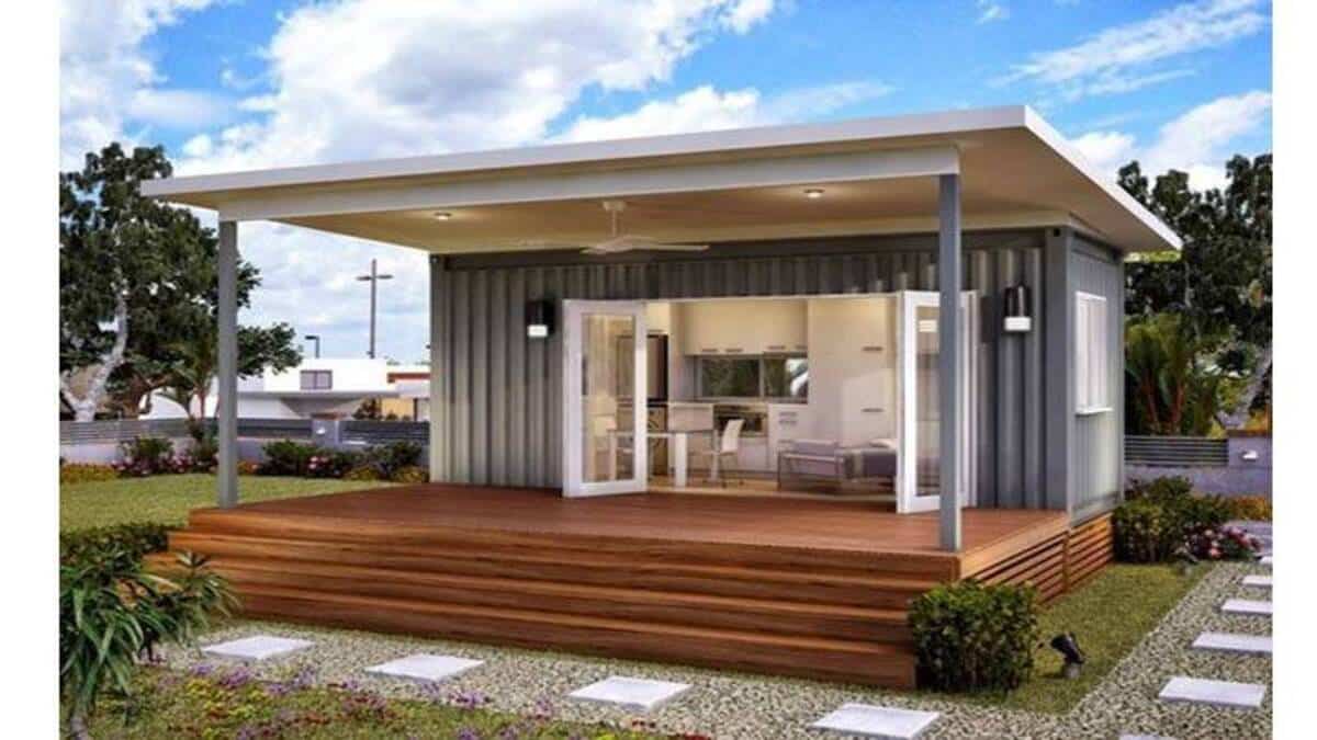 Mẫu container 20feet làm văn phòng có mái che đằng trước
