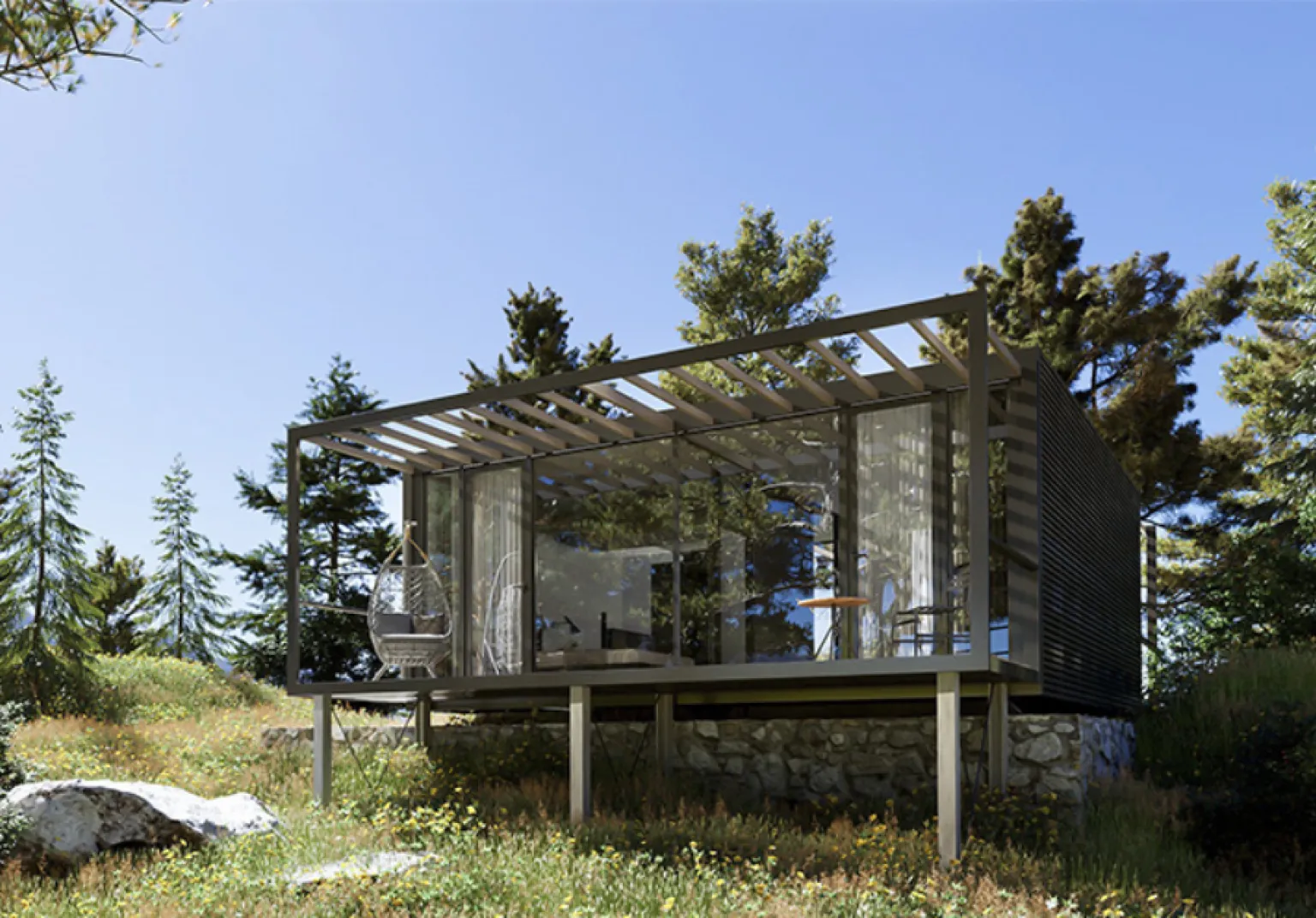 Mẫu nhà container 50 triệu kết hợp với kính tạo cảm giác thoáng đãng cho không gian