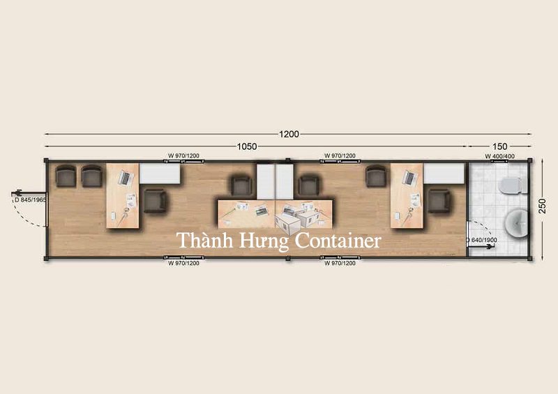 Bán Container Văn Phòng 40 Feet Có Toilet 3 container van phong 40ft co nha ve sinh